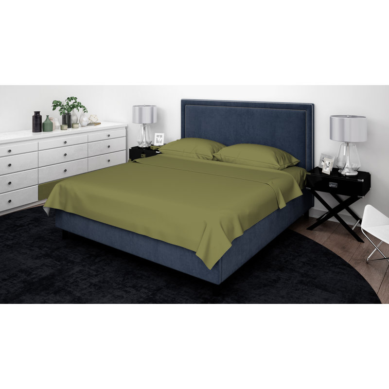 Ensemble de draps 100% coton 600 fils Leachville, Ensemble de draps pour lit double avec 2 taies d'o, Olive