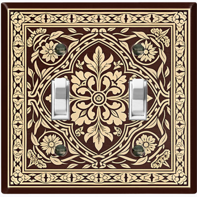 Couvercle de plaque d'interrupteur en métal; Bascule de taille standard 2 US - image imprimée d'un motif floral damassé