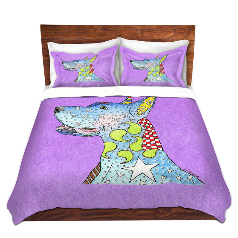 Ensemble de housse de couette great-danois, 1 housse + 2 taies très grand lit, Bleu / violet