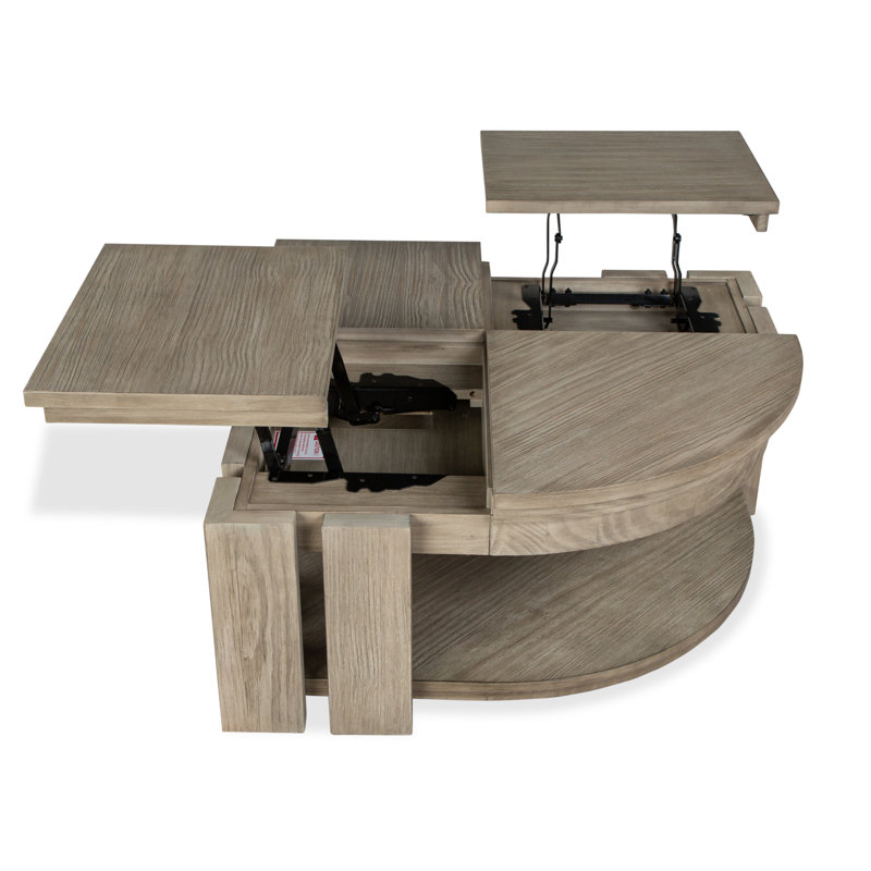 Table basse à plateau relevable en forme de tarte avec 2 tables de bout, 3 pièces: table basse, 2 tables de bout