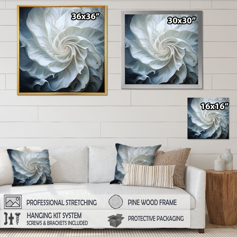 Seashell Monochromatic Whispers I - Animals Wall Art Living Room, Cadre flottant noir, H 16 po x l 16 po x P 1 po