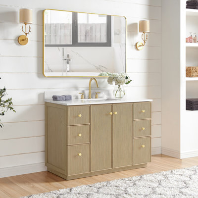 Waubun Rally 48'' Free Standing Single Bathroom Vanity with Calacatta Quartz Top