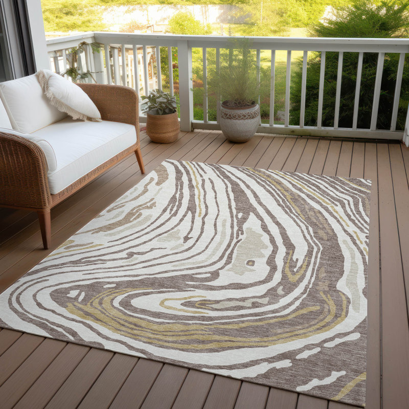 Avelia Brown Washable Indoor-Outdoor Rug - , 5' x 7'6"