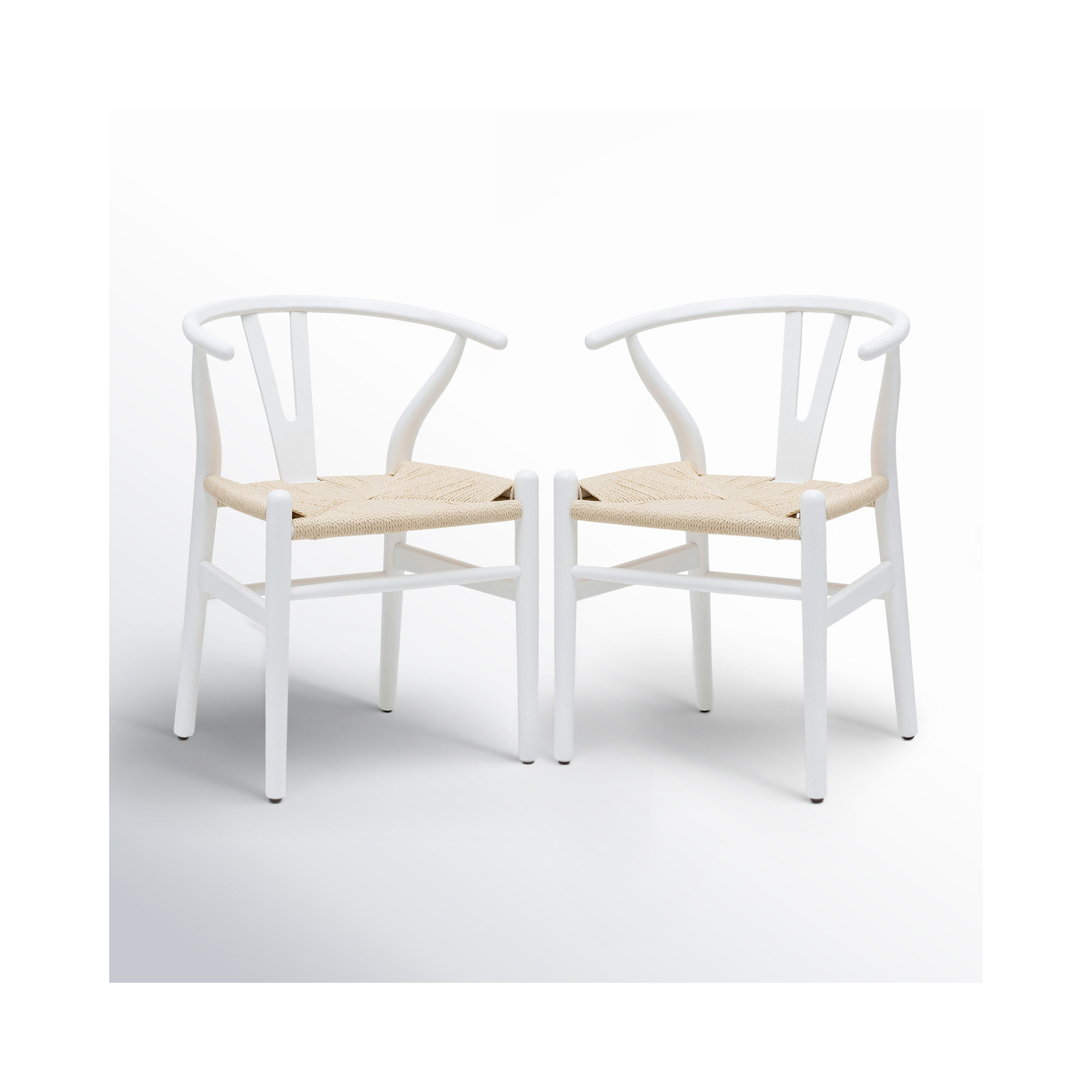 Wyn Woven Solid Wood Dining Chair, White / Natural, 2