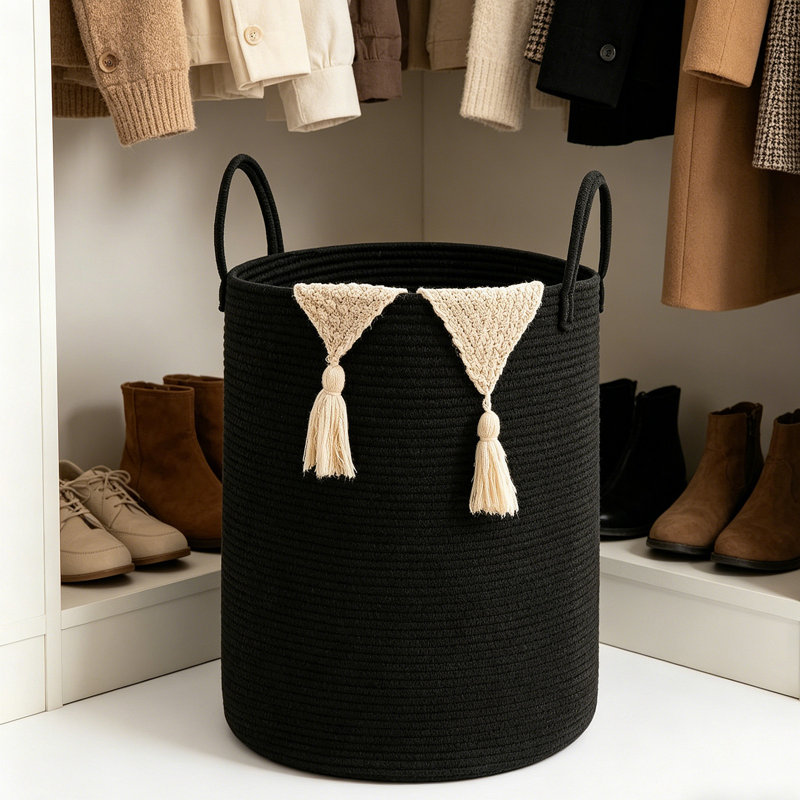 Collapsible Cotton Rope Laundry Hamper, Large Storage Basket With Reinforced Handles, Machine Washable Organizer For Clothes Toys Blankets, Perfect For Bedroom Bathroom Nursery Laundry Room