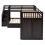 Lit superposé simple au-dessus de simple et double en L avec tiroirs de rangement, armoire et bureau coulissant en L-243442819