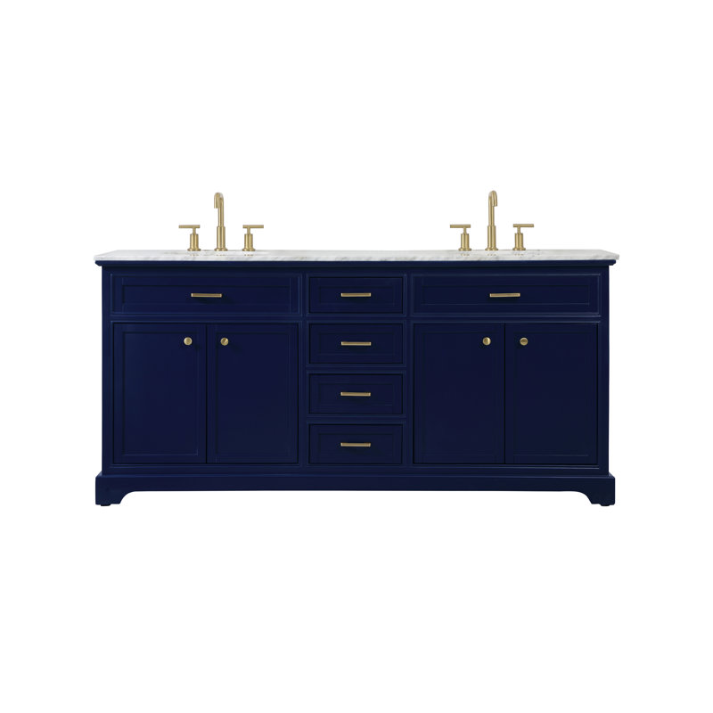 Ensemble de meuble-lavabo double 72 po Hermes, Bleu très foncé, Blanc de Carrare / gris
