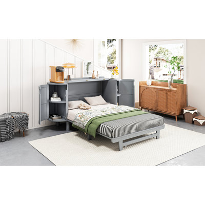 Modern Gray Full Bed With Hidden Storage Feature. Space Foldable Mattress Option. Elegant Accent. Built-in Side Compartments. And Scratch- Build. White Or To Choose. 76.4"l X 108.3"w 42"h. Not