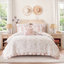Ensemble de literie rose, couette en microfibre pour lit simple/simple XL, style romantique à volants