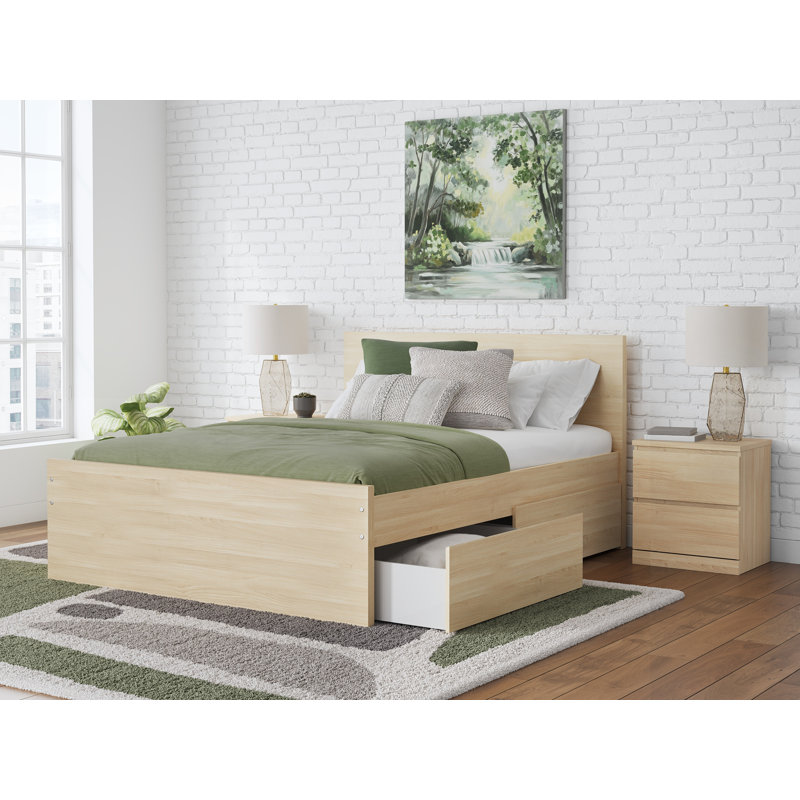 Lit plateforme à panneau double avec rangement latéral Onita, Beige