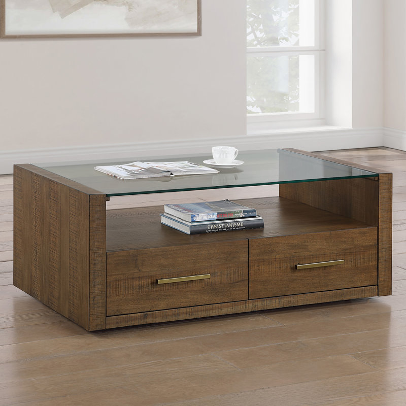 Kameah 48" Glass Top Cocktail Table, Brown