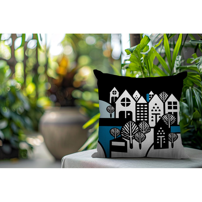 Oreiller carré réversible intérieur / extérieur Hansen, Carré 15 po, Turquoise