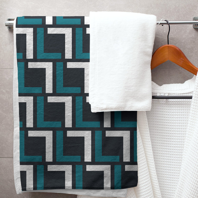 Bath Towel, Black/Teal/White