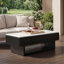 Table basse à plateau relevable rectangulaire de 46,5 po avec tiroir et rangement caché, table cannelée moderne avec plateau en marbre blanc et bandes en bois massif, table centrale multifonctionnelle pour les petits espaces, salon