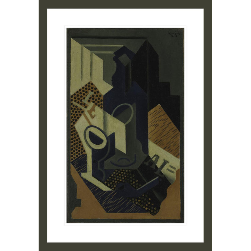 «Bottle and Glass» par Juan Gris - Impression sur toile, H 29,5 po x l 20,37 po
