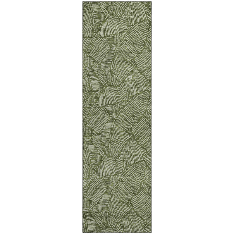 Tapis olive Prisco lavable à la machine de qualité supérieure, Tapis de couloir 2 pi 3 po x 7 pi 6 po