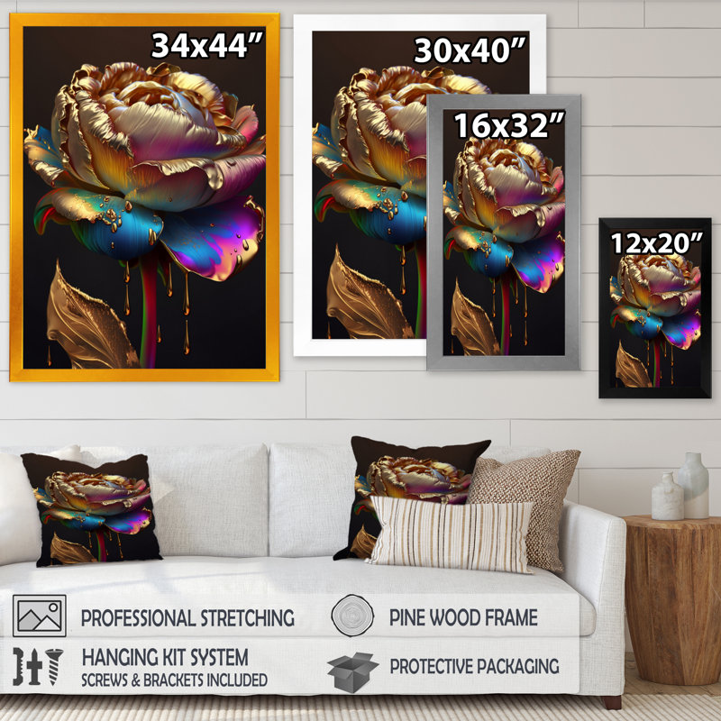 «Rainbow Peony», impression sur toile, Cadre photo noir, H 20 po x l 12 po x P 1 po