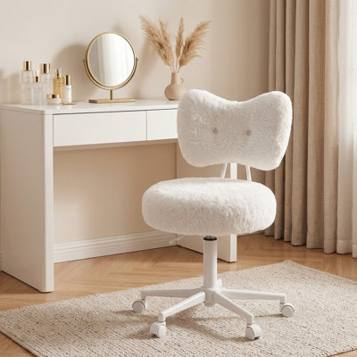 22.8" W Faux Rabbit Fur Upholstered Swivel Task Chai