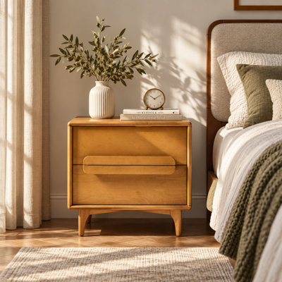 Marlow Mid-century Modern 27.6''W 2-Drawer Nightstand with Charging Station