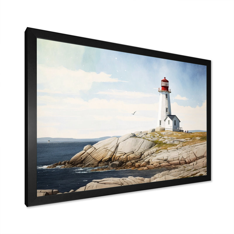 Phare de l'océan - reproduction sur toile, Impression noire sur toile encadrée, L 20 po x H 12 po