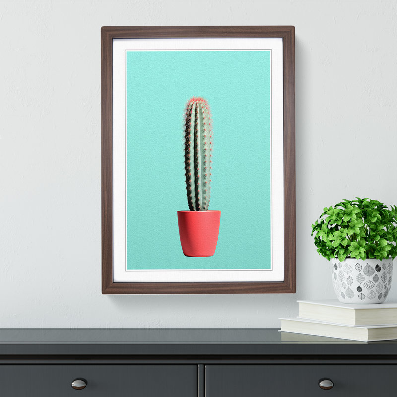 Cactus Minimalism No.2 - Single Picture Frame Print on Wood, Walnut Framed, 64cm H x 46cm W x 2cm D