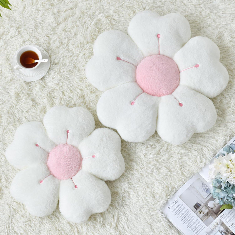 Coussin de fleur, coussin décoratif en forme de fleur pour coussin de lit, coussin de siège de dortoir mignon décor de dortoir (blanc, 15 pouces)