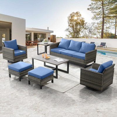Cadi Polyethylene (PE) Wicker 7 - Person Seating Group with Cushions by Wade Logan