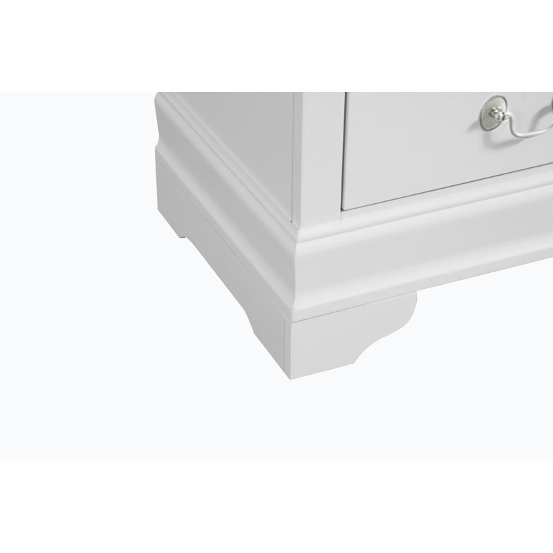 Elegant White 2-Drawer Nightstand with Metal Center Guides