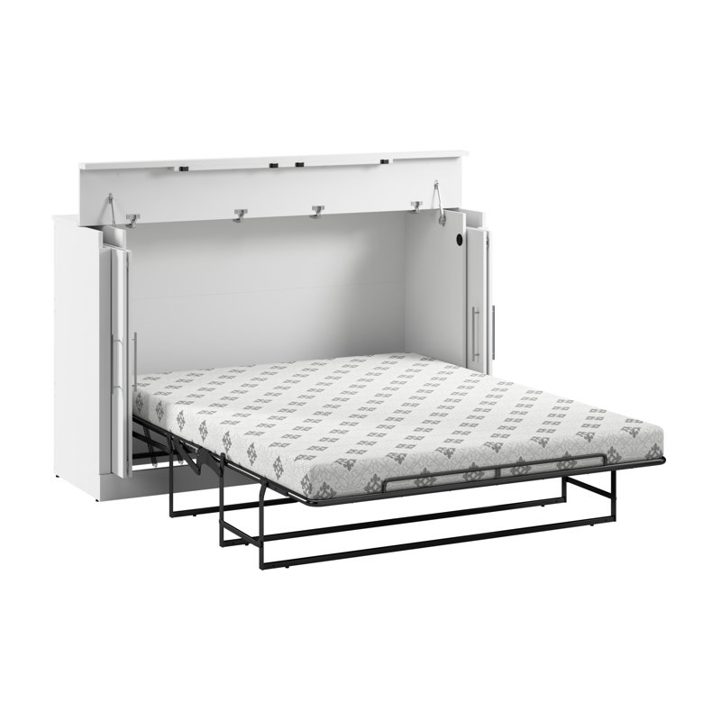 Lit escamotable 75W avec matelas 75W, Grand, Blanc
