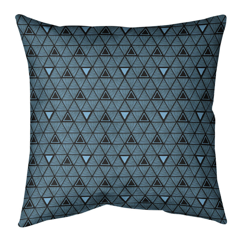 Coussin décoratif triangles dessinés à la main classiques, H 18 po x l 18 po, Bourre en polyester, Bleu sarcelle
