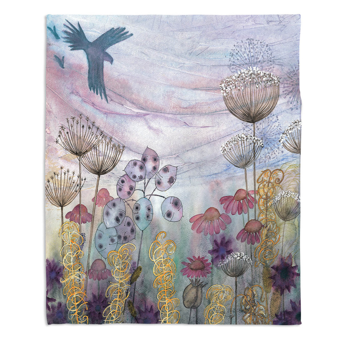 Birds Seedheads Soft Sherpa Blanket DiaNoche Designs 