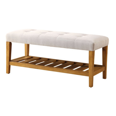 Light Grey And Oak Tufted Padded Seat Bench