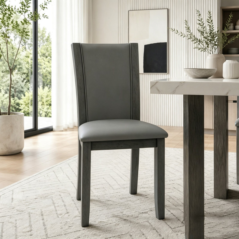 Ensemble de 4 chaises de salle à manger en similicuir, dossier courbé et rembourré, Gris