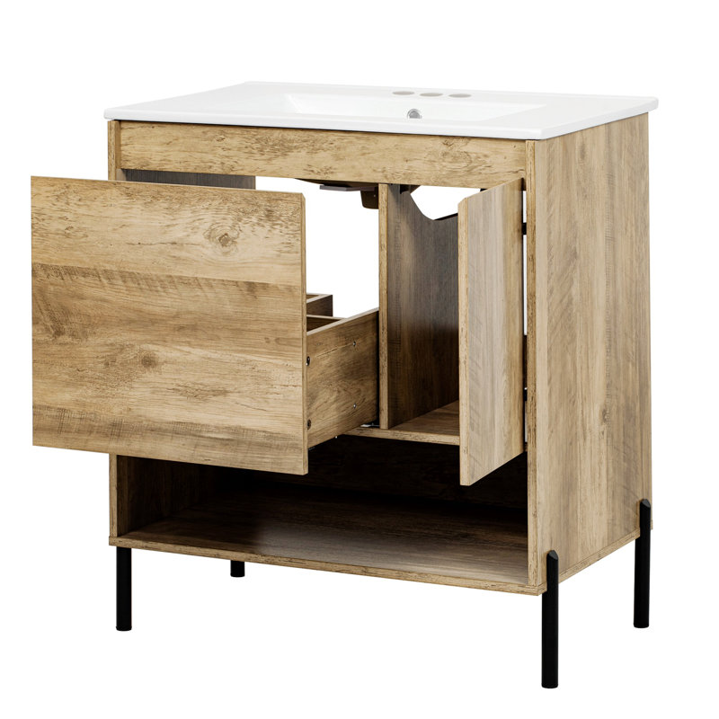 Armoire de salle de bain avec tiroir coulissant, meuble de rangement pour salle de bain avec tablette ouverte