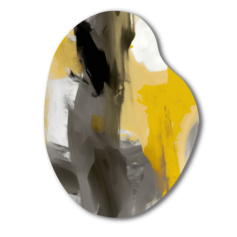 Moutarde jaune et gris vif II - art mural asymétrique abstrait en forme de poire, H 30 po x l 22 po
