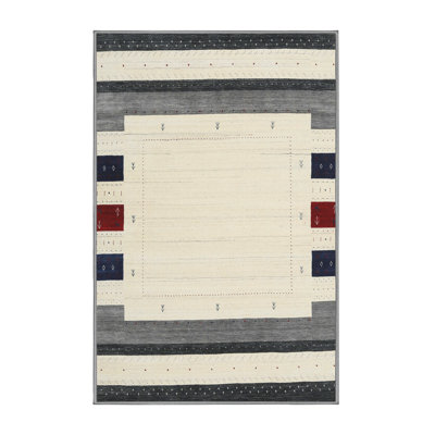 Tapis gris/rouge/beige contemporain Pesmes