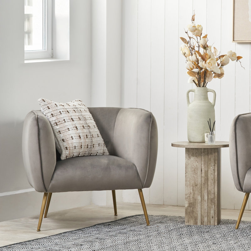Krol Velvet Barrel Chair, Grey