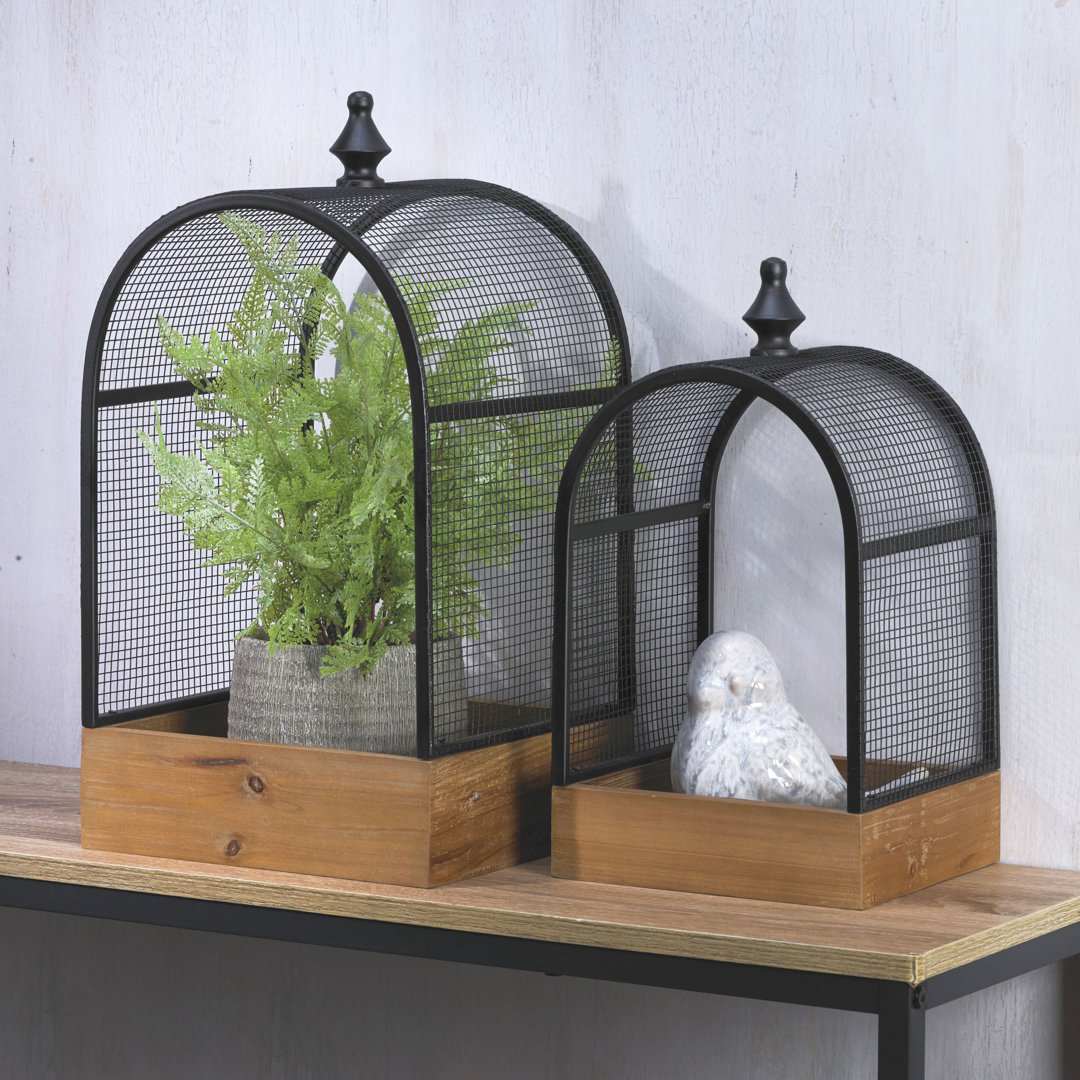 Elements Metal and Wood Cage Table Top Décor, Black Elements
