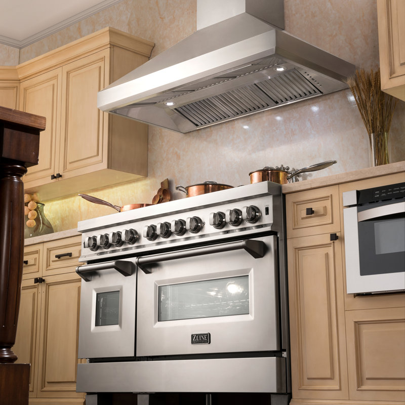 Colorful Series Professional 2 Piece Kitchen Package with 48" Freestanding Dual Fuel Range & 48" Wall Mount Range Hood, Snow