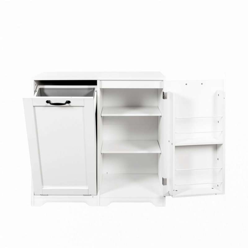 Armoire à linge avec portes et tablette, panier à linge inclinable
