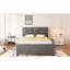 Grand lit tapissier gris avec tissu en lin, tête de lit à motif brique et lit simple TG, lit gigogne en bois stable, lit plateforme, cadre sans sommier