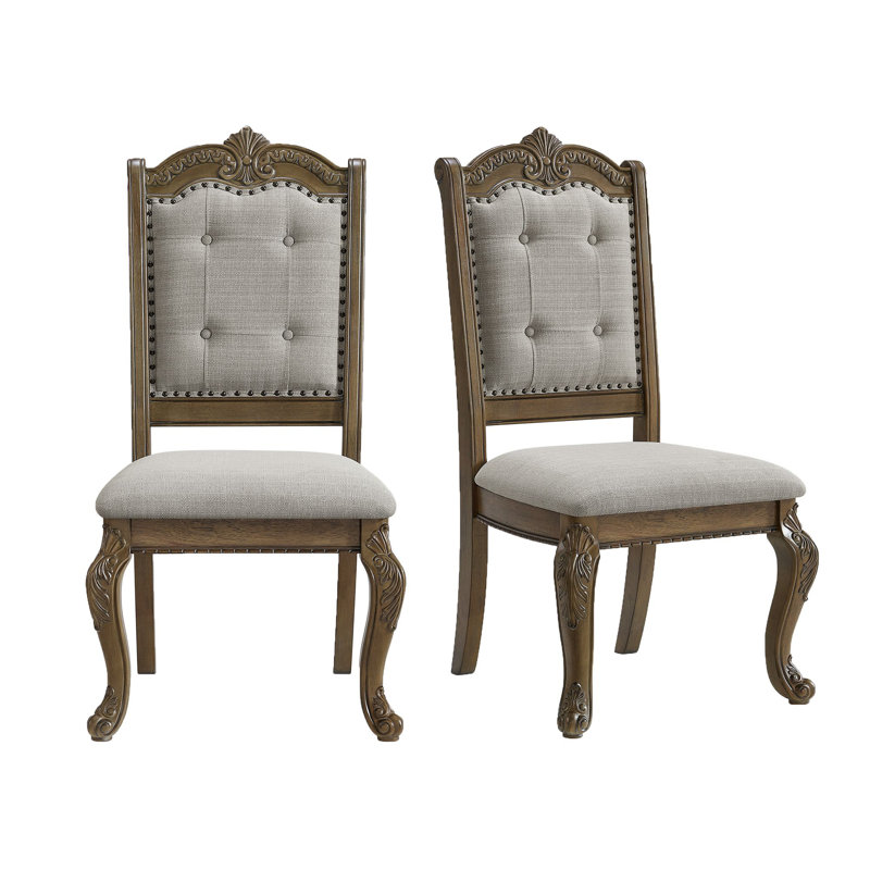 Grethel Dining Side Chair with Beige Fabric in Walnut (2 Per Carton)