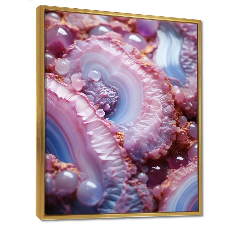 Décoration murale Crimson Glam Agate Elegance II - marbre, Cadre flottant doré, H 20 po x l 12 po x P 1 po