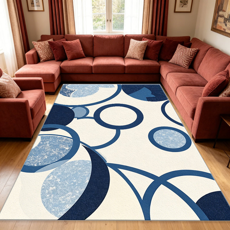 Abstract Circles Blue carpet-easy to clean, machine-washable, soft and comfortable; suitable for door mats, kitchens, living rooms, bedrooms, corridors, and laundry areas. Easy to clean, durable carpet for home decoration.