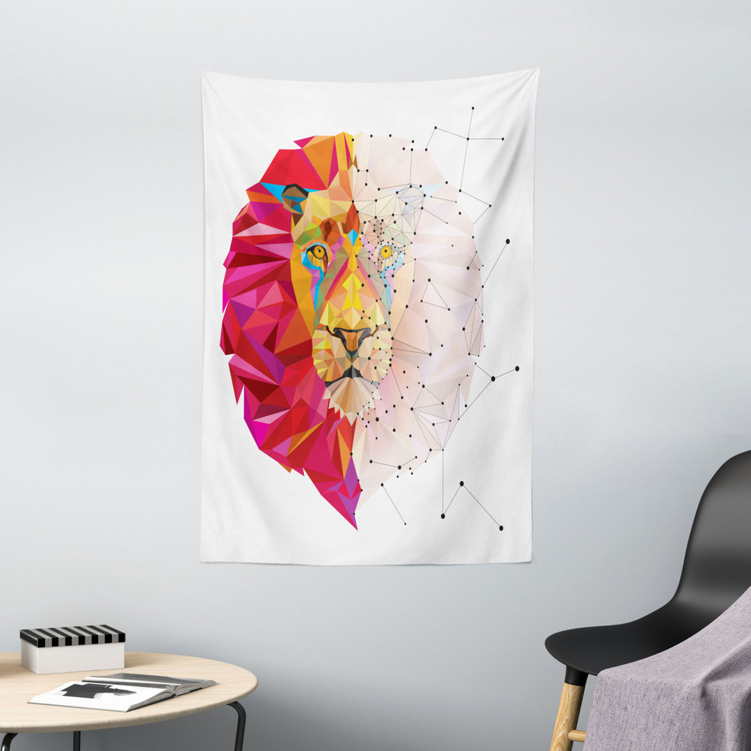 Wandbehang Löwenkopf Kunst Geometrische Grafik im digitalen Dreieck Regenbogen Retro-Stil