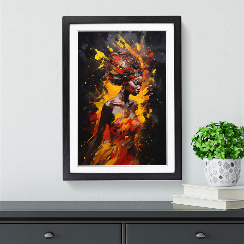African Woman Action Painting - Framed Print, Black Framed, 46cm H x 34cm W x 2cm D