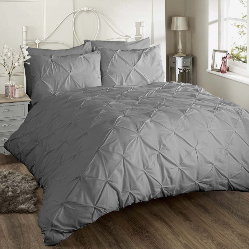 Cilla Solid Colour Duvet Cover Set with Pillowcases, Grey, Super King - 2 Standard Pillowcases