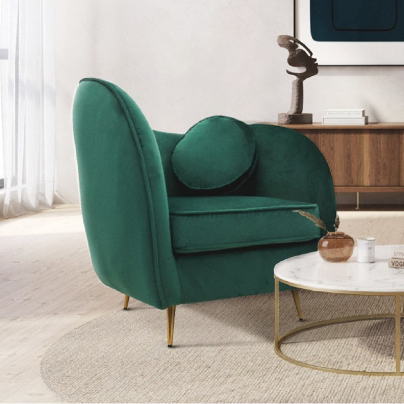 Castaneda Upholstered Armchair, Gold, Emerald Green