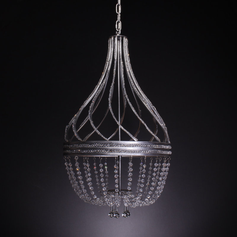 Lustree empire 6 lumières unique/avec accents en cristal Krebs, Argent brossé