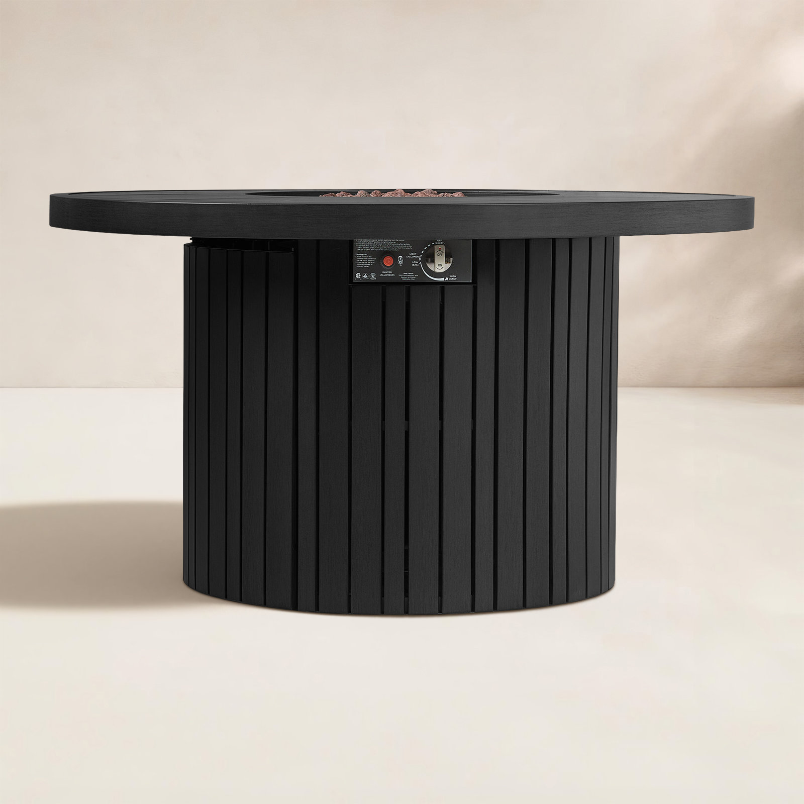 Calvin Outdoor Fire Table with Tank, Black Coral, Round